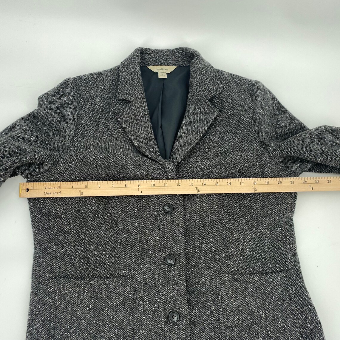 Vintage LL Bean Blazer L Gray Black Herringbone Wool Silk | Etsy