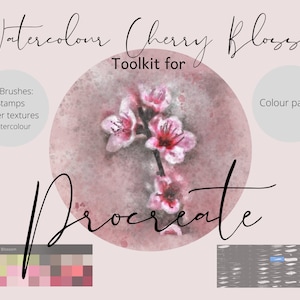 Kit de aquarela de flor de cerejeira para Procreate - 60 pincéis (inclui pincéis de papel)/carimbos e paleta - Download instantâneo!