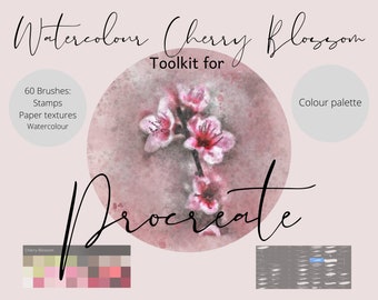 Cherry Blossom Watercolour Toolkit for Procreate  - 60 X brushes (Includes Paper Brushes)/Stamps & Palette  - Instant Download!