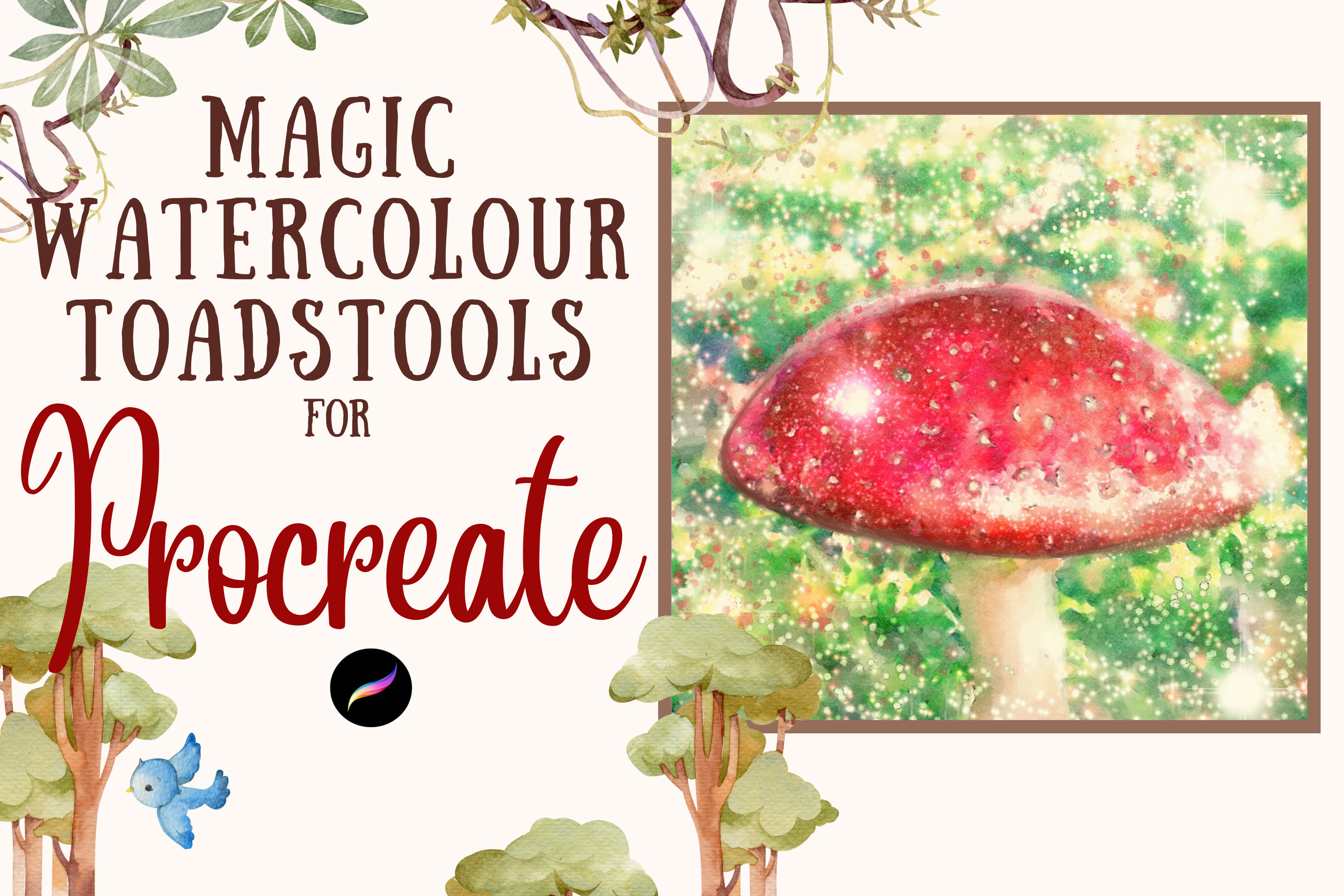 Magic Toadstool Brushes for Procreate   -82 dynamic brushes  - Includes paper textures / Stamps -  Instant Download!