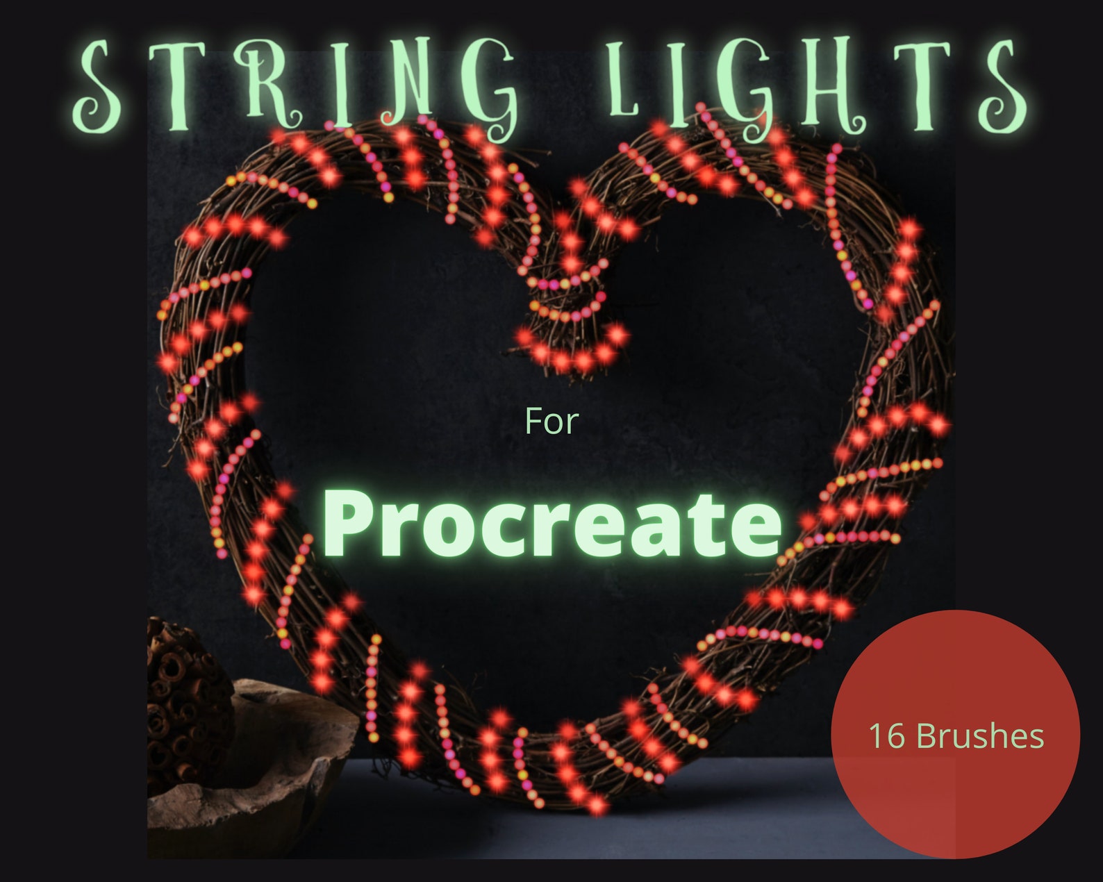 Procreate String Lights Brushes - Luminescent Art, Wreath Creation ...