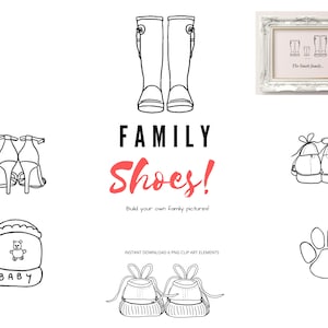 Handgezeichnet Clip Art - Design elemente - Familien Schuhe 'zusammenbauen' skurrile Familienbilder - sofort Download - 7 X PNG Dateien 300 dpi zip