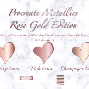 Procreate Rose Gold Metallic Set - 3 X Rose gold palettes - 90X shades plus Gradient Bond brush - instant download digital files