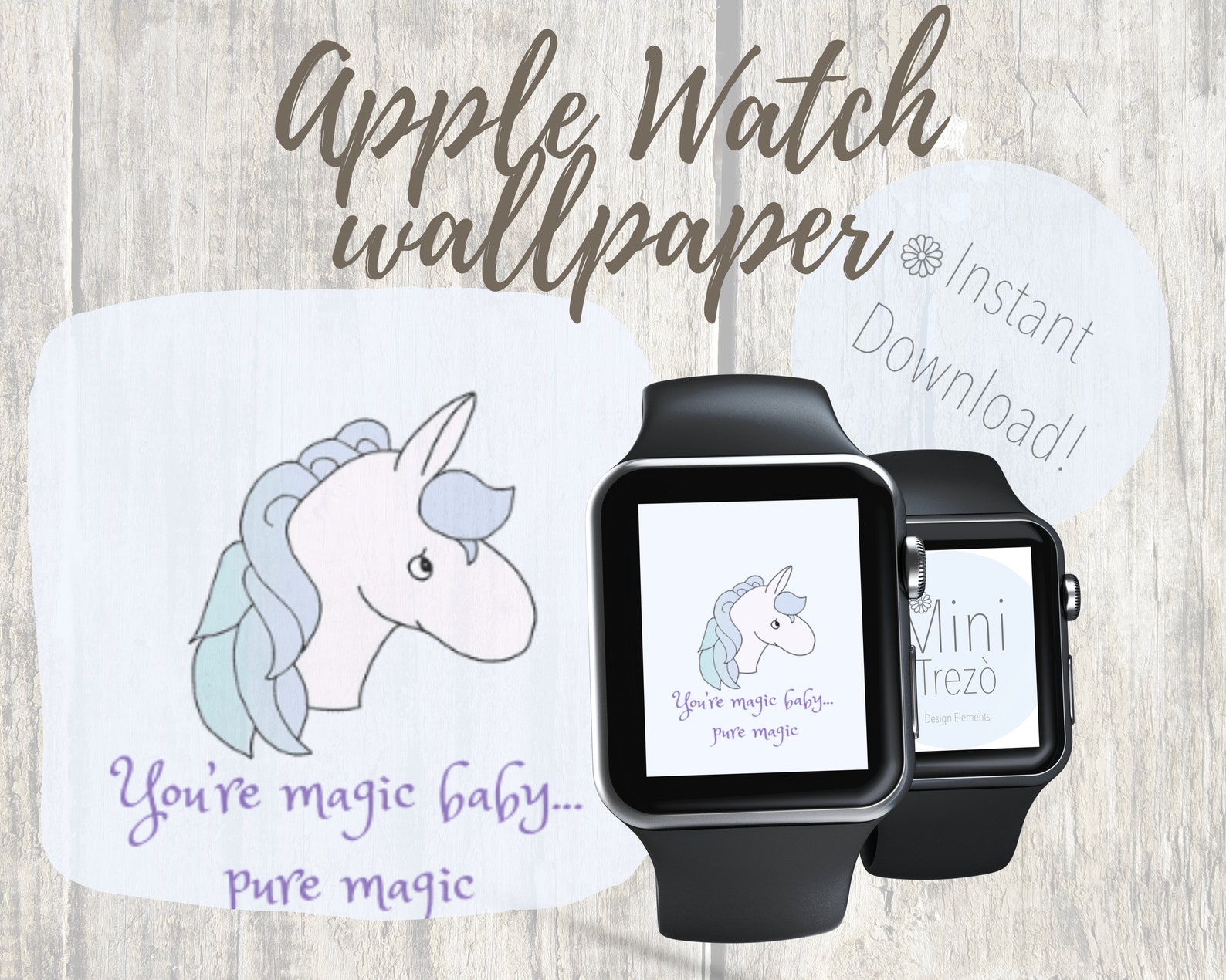 Unicorn Cute Apple Watch Wallpaper 3832mm Instant Download Etsy