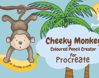 Monkey Illustration Brushes for Procreate – Paper Texture Sketch Stamps (Digital Download)