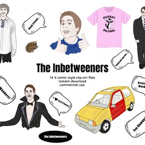 INBETWEENERS Hand drawn clip art illustration- design elements - 14 X PNG files - instant download (zip files)