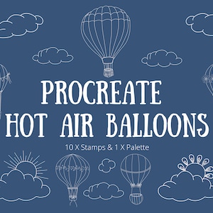Zestaw pędzli do stempli Hot Air Balloon Procreate - 10 stempli i 1 paleta kolorów - natychmiastowe pobranie