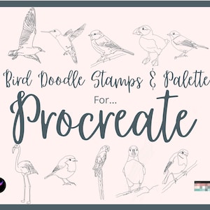 Pieczątki/pędzle Procreate Doodle Birds – 10 pędzli i 1 paleta – do natychmiastowego pobrania!