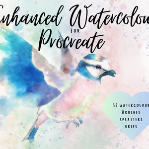 Enhanced Watercolour Brushes for Procreate   -57 X dynamic brushes  - Includes paper textures / Drip & Splash Stamps -  Instant Download!
