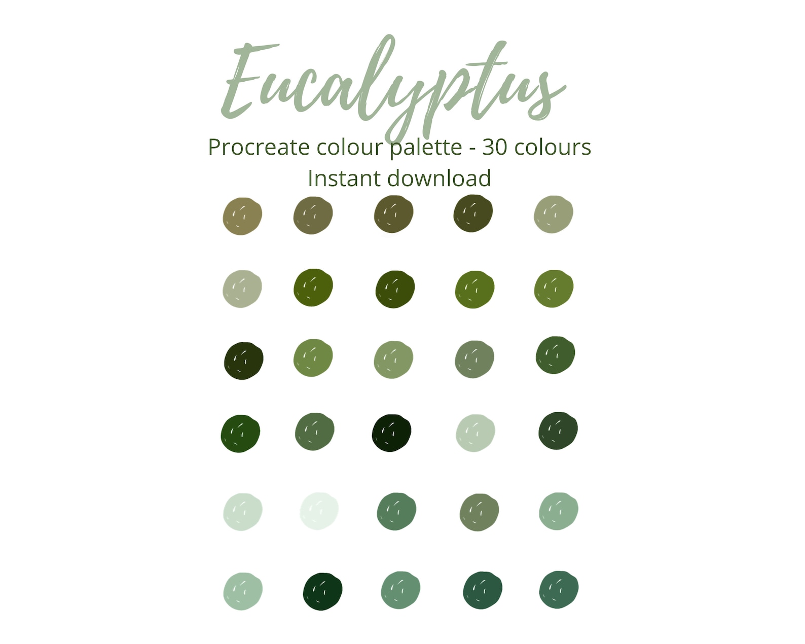 Eucalyptus Procreate Colour Palette / Swatch 30 X Green Colours Instant