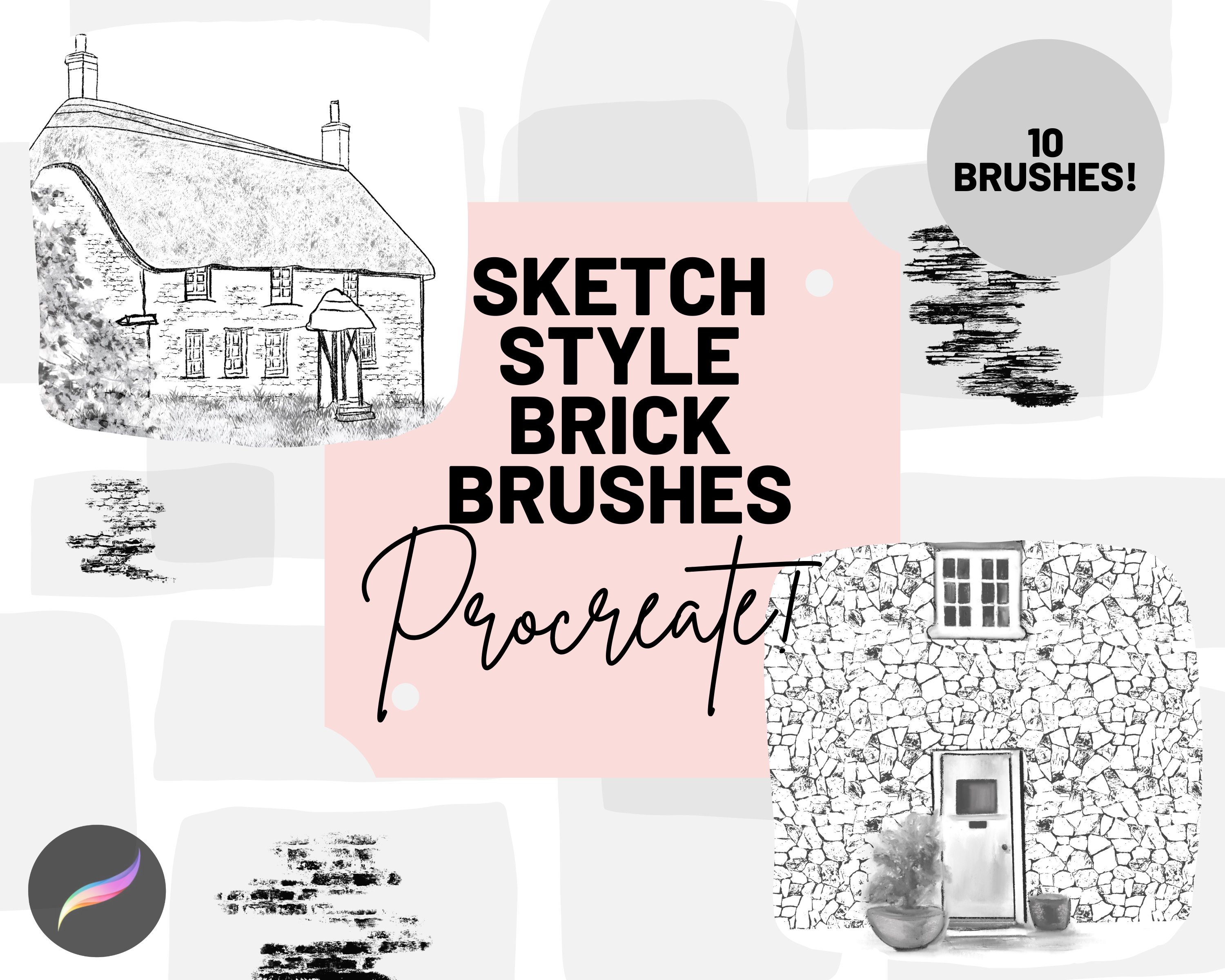 Sketch Style Bricks / Stone Brushes for Procreate X 10 Instant Download