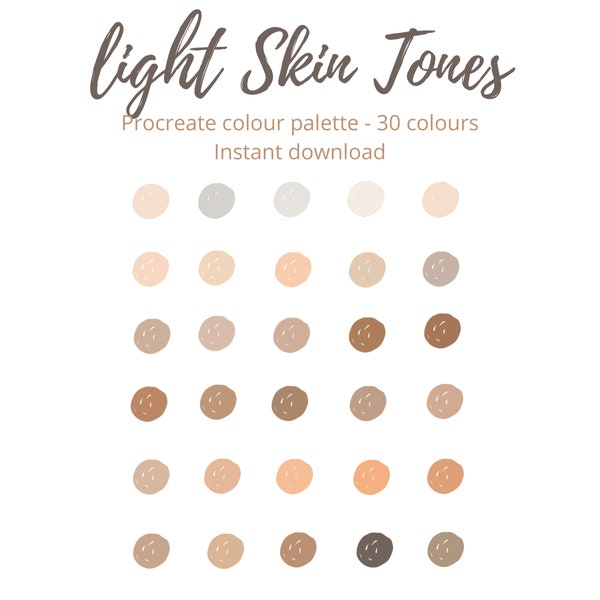 Light Skin Tones - brown pink porcelain black beige cream tan fair  - procreate colour palette / swatch - 30 X colours - instant download