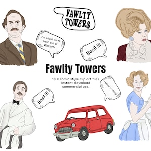 FAWLTY TOWERS Hand getekende illustratie illustratie van illustratie- ontwerpelementen - 10 X PNG-bestanden - direct downloaden (zip-bestanden)
