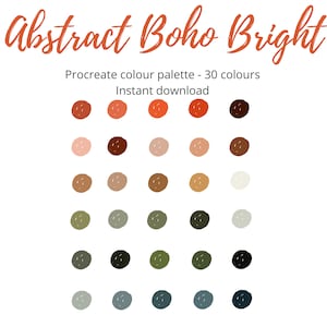 Abstract Boho Bright procreate colour palette / swatch x 30 colour shades - instant download