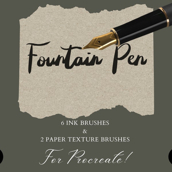 Fountain Pen Lettering Calligraphy Script Brushes X 6 Plus 2 X Paper Texture Brushes for Procreate - Instant Download!