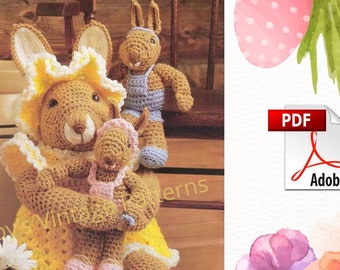 Vintage Easter Bunny Crochet Pattern Instant Digital Download PDF Peter Cottontail Cuddly Rabbit Family Mom Babies Baby Kits Bunnies