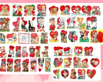 57 Printable Vintage Valentine’s Day Cards 1950’s Retro 1960’s Assortment of Whitman Americard Kids Boys Girls Adult 1970's Digital Download