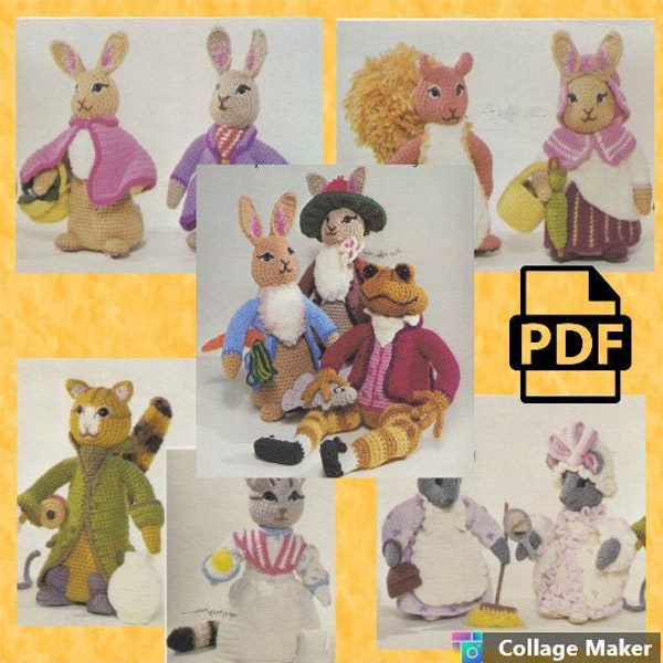 11 Peter Rabbit & Friends Vintage Crochet Patterns Instant Digital Download PDF Beatrix Potter Mopsy Benjamin Bunny Amigurumi Plush Toy