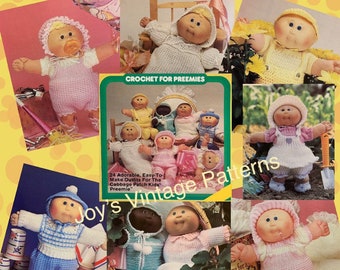 vintage Crochet Patterns Soft Sculpture Doll Clothes Amigurumi Doll Outfits 12" 13" Doll Cabbage Patch Kid Preemie Télécharger Télécharger le PDF