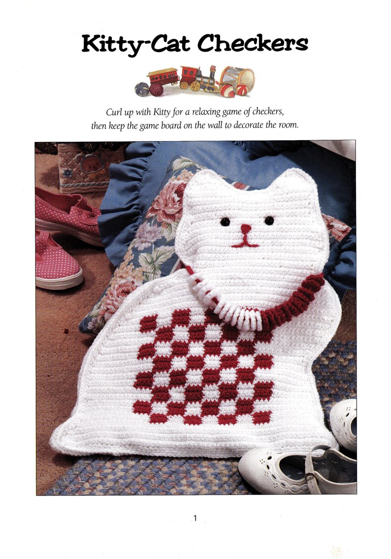 Vintage Crochet Pattern Kitty Cat Checker Board Game Amigurumi Toy ...