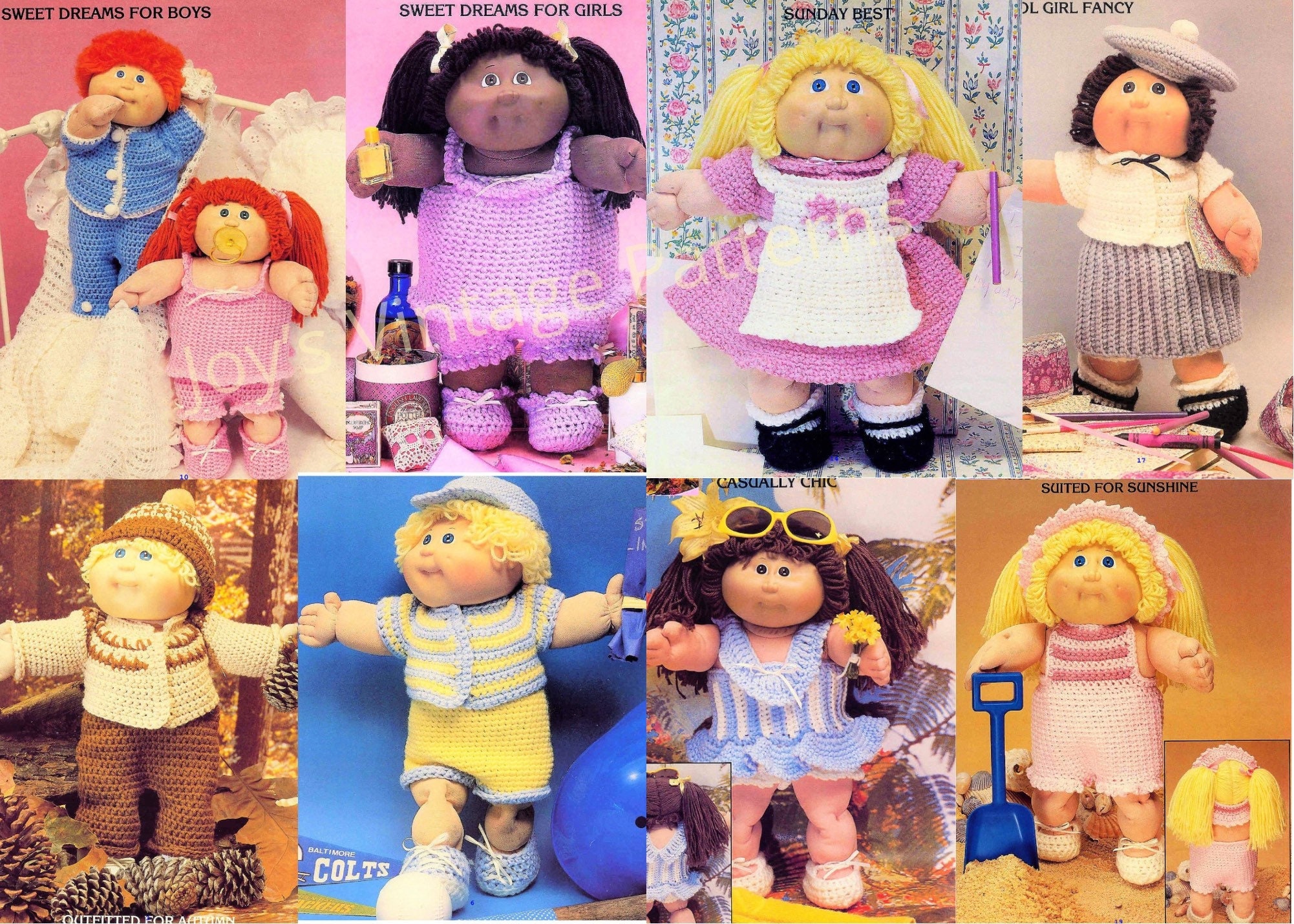 Vintage Crochet Playbabies Doll Patterns Yarn Head Baby Toothie Ruthie  Cabbage Patch Doll Designs PDF Instant Digital Download 4 Ply