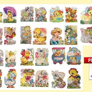 56 cartes de Pâques imprimables vintage en téléchargement numérique des années 1950 rétro des années 1960 assortiment Whitman Americard enfants garçons filles poussins lapins image 3