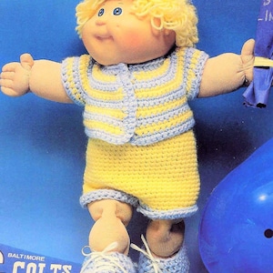 Vintage Crochet Pattern Cabbage Patch Kids Doll Sports Outfit w/ Shirt, Shorts & Cap Boy’s Clothes Instant Digital Download PDF