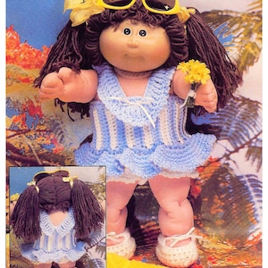 Vintage Crochet Pattern Cabbage Patch Kids Doll Sun Dress with Attached Panties & Shoes Summer Outfit 16” Doll Instant Digital Download PDF