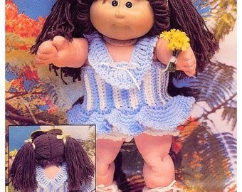 Vintage motif au crochet chou patch enfants poupée robe soleil avec culotte et chaussures attachés tenue d'été poupée 16" téléchargement numérique instantané PDF