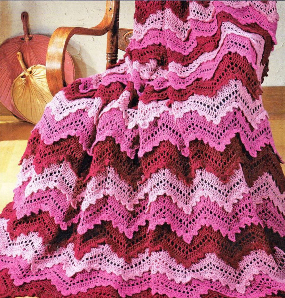 Classic Vintage Crochet Pattern Chevron Ripple Afghan Instant Digital Download PDF Blanket Throw 2 Ply Lacy Rose