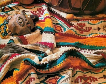 Lovely Indian Blanket Vintage Crochet Pattern Instant Digital Download PDF Southwestern Navajo Design Throw Afghan Worsted Weight