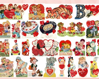 56 Printable Vintage Valentine’s Day Cards 1950’s Retro 1960’s Assortment of Whitman Americard Kids Boys Girls Adult Digital Download
