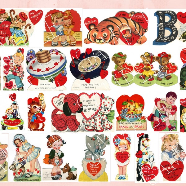56 Printable Vintage Valentine’s Day Cards 1950’s Retro 1960’s Assortment of Whitman Americard Kids Boys Girls Adult Digital Download