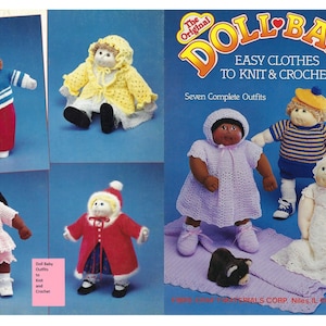 7 Outfits Crochet and Knit Doll Baby Clothes Patterns Fits 17” -19” Soft Sculpture Dolls Crochet Pattern Instant Digital Download PDF