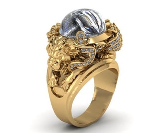 peomise ring Cat Lion Tiger Ring 14k yellow gold over animal jewelry animal ring 3ct oval 4 lion ring lion gift ruby diamond ring
