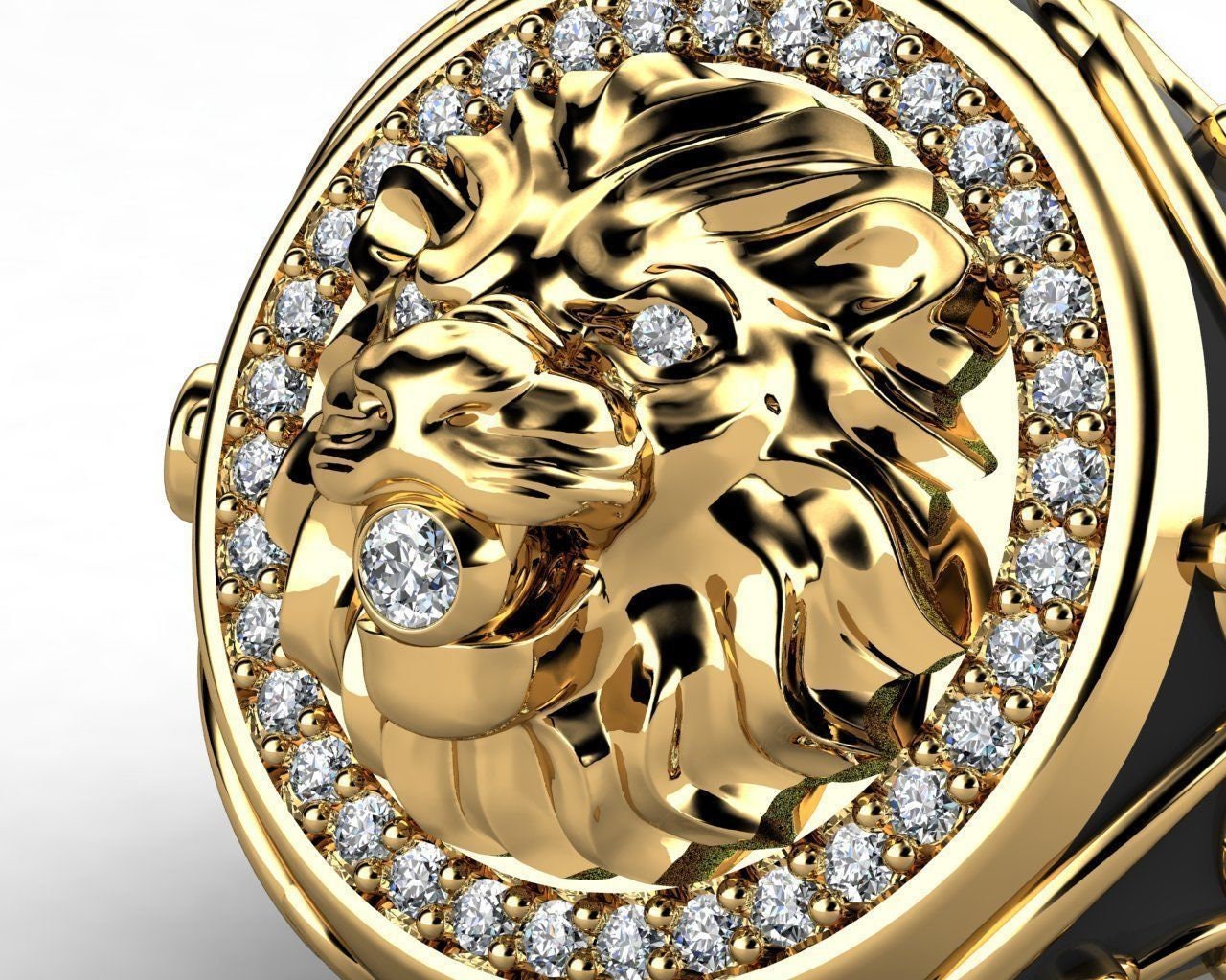 14K Gold Over Diamond Lion Ring Man Lion Ring Jewelry Lion Etsy