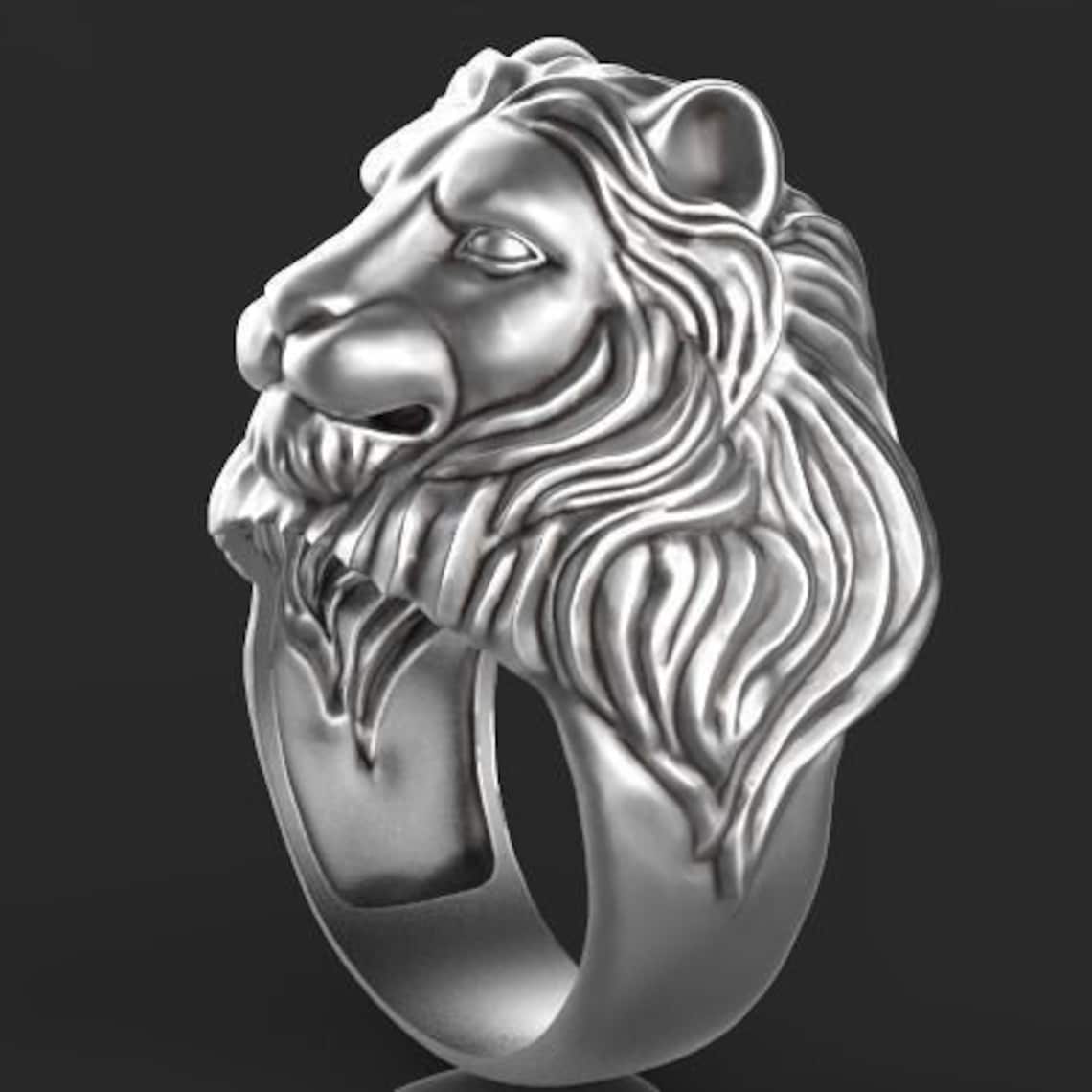 14k Gold Over Lion Ring Animal Lion Ring Silver Lion Ring Men Etsy