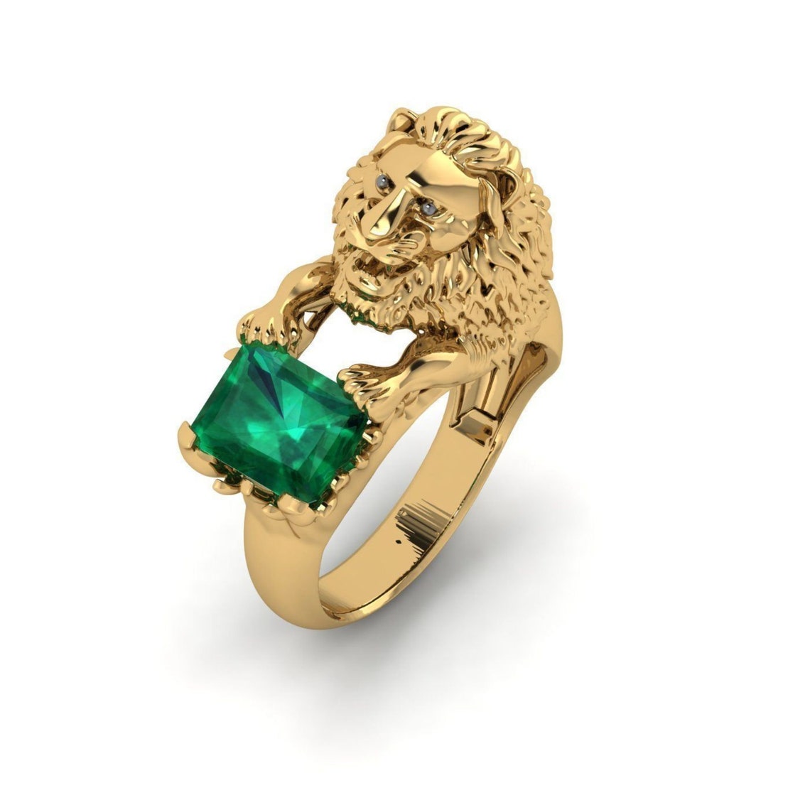 14k Gold Over Diamond Lion Ring Lion Ring Lion Head Ring Etsy UK