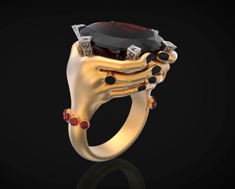 6ct 14k Rose Gold Over Caring Hands Ring Onyx Ring Ruby Etsy