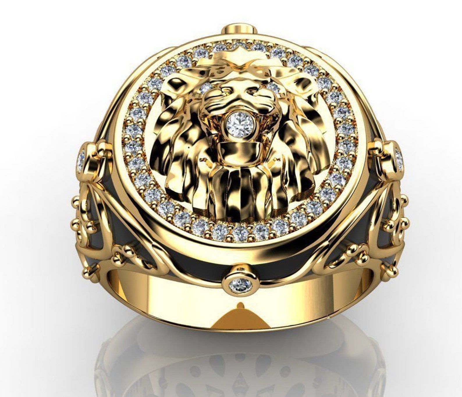 14K Gold Over Diamond Lion Ring Man Lion Ring Jewelry Lion Etsy