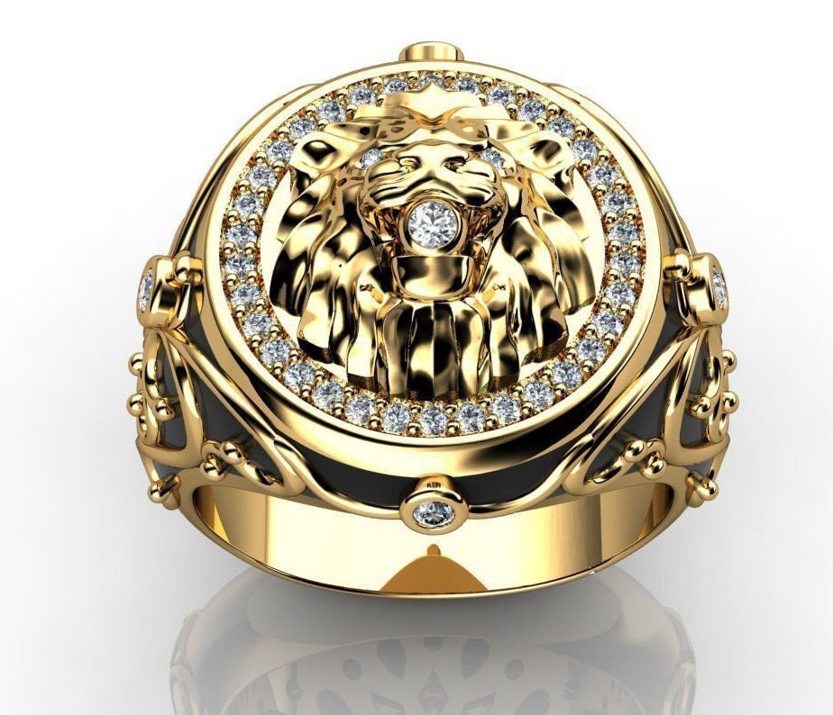 2.00 Ct gold over lion ring Lion jewelry silver ring lion Etsy
