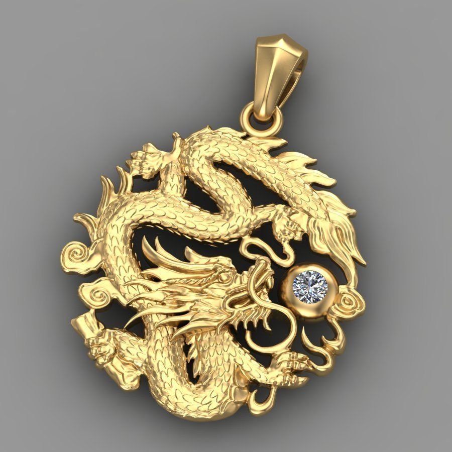 14k Yellow Gold Over Dragon Diamond 