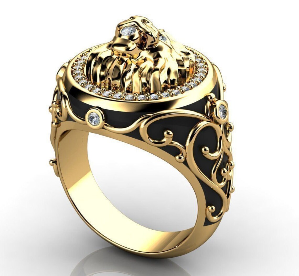 2.00 Ct gold over lion ring Lion jewelry silver ring lion Etsy