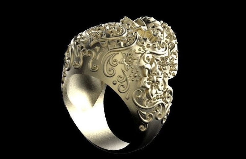 Flower Skull Ring Tattoo Ring skull gift Tribal Handmade ring 925 Sterling Silver Handmade Flower Skull Ring Flower Garden Skull Ring