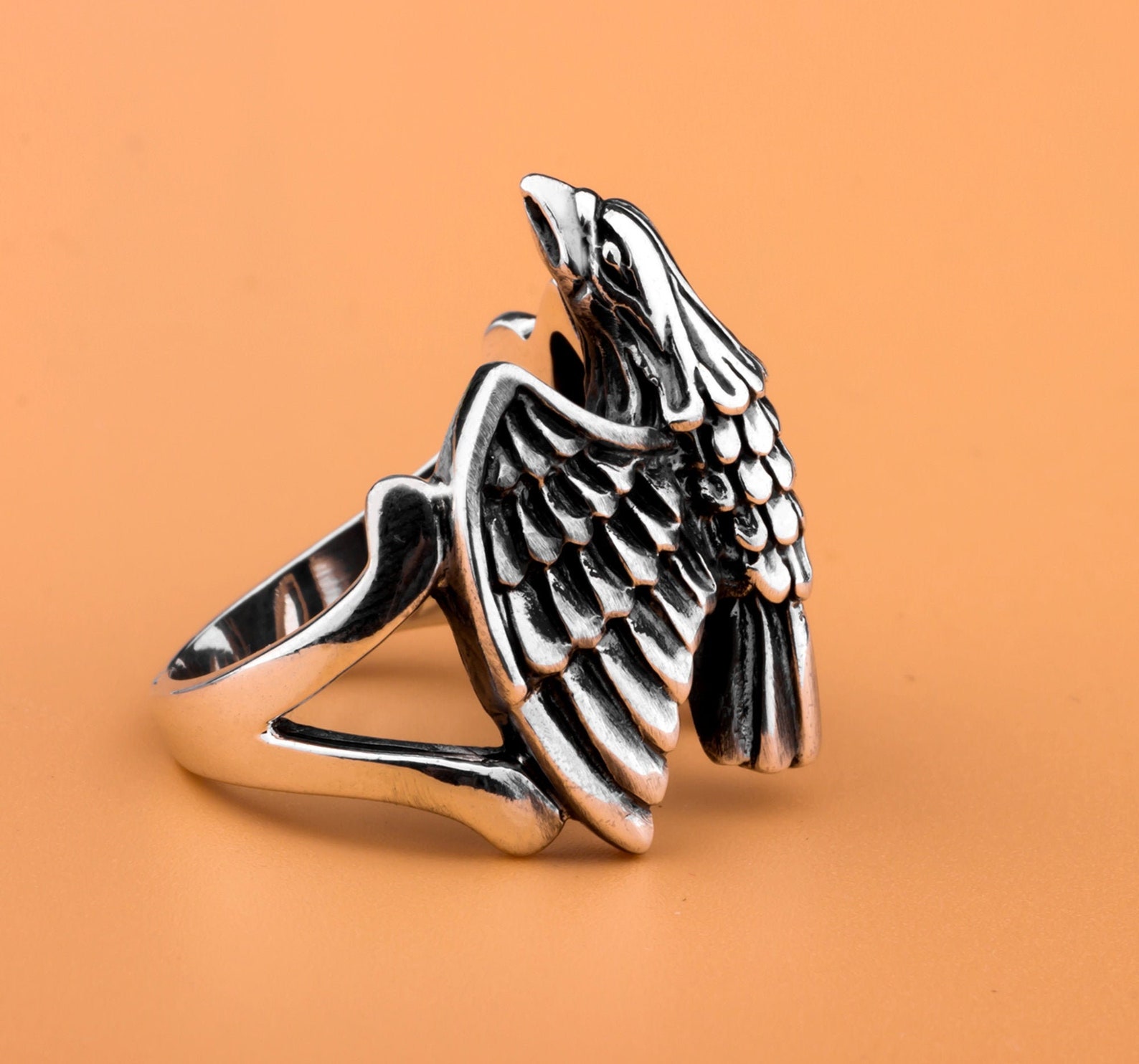 14k White gold over eagle ring american eagle ring Bird Etsy