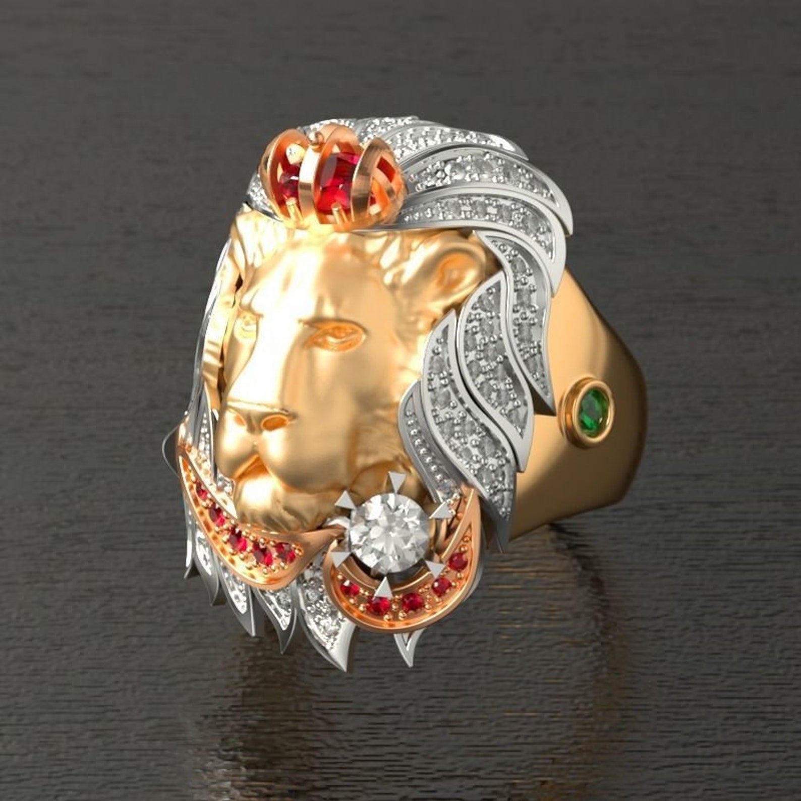3.50ct 14k Yellow Gold Over Lion Ring Lion Diamond Ring Lion Etsy