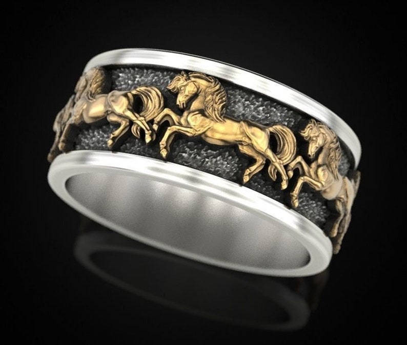 14k Gold Over Horse Ring Signet Horse Head Ring Unique Horse - Etsy