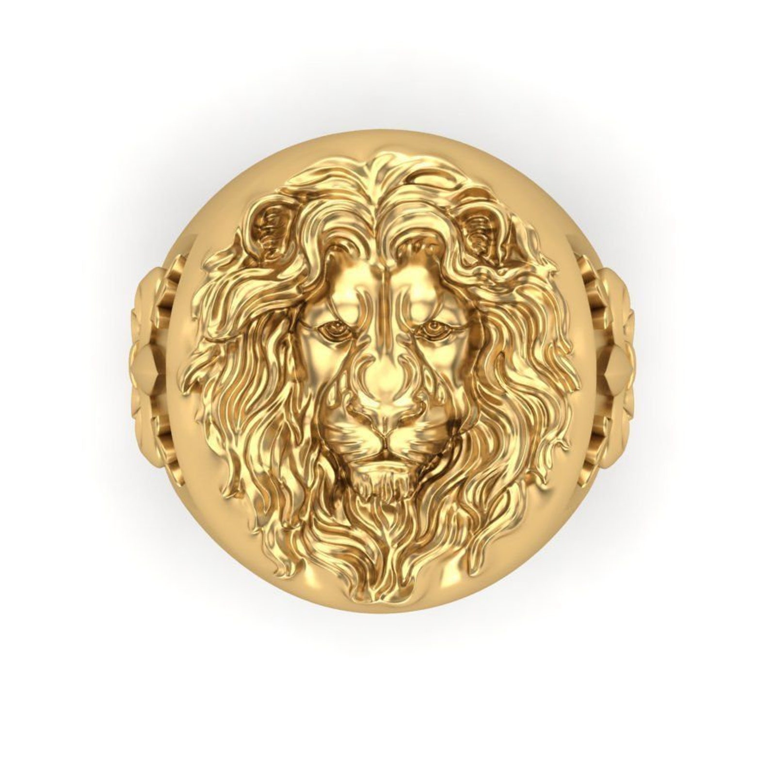 14K Yellow Gold Over Lion Ring Man Lion Ring Lion Head Ring Etsy