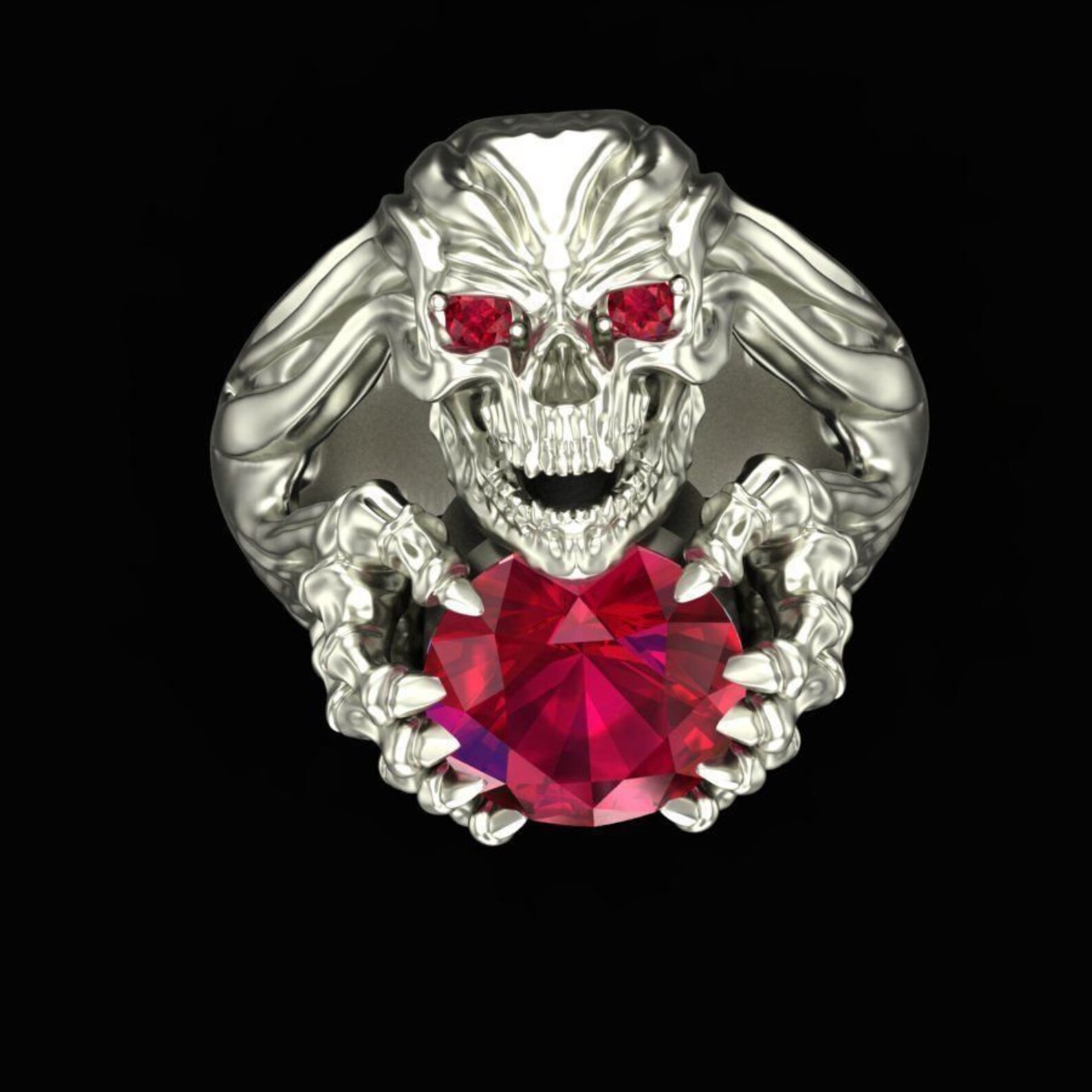 3 CT Gold Over Diamond Skull Ring Ruby Diamond Skull Ring Etsy