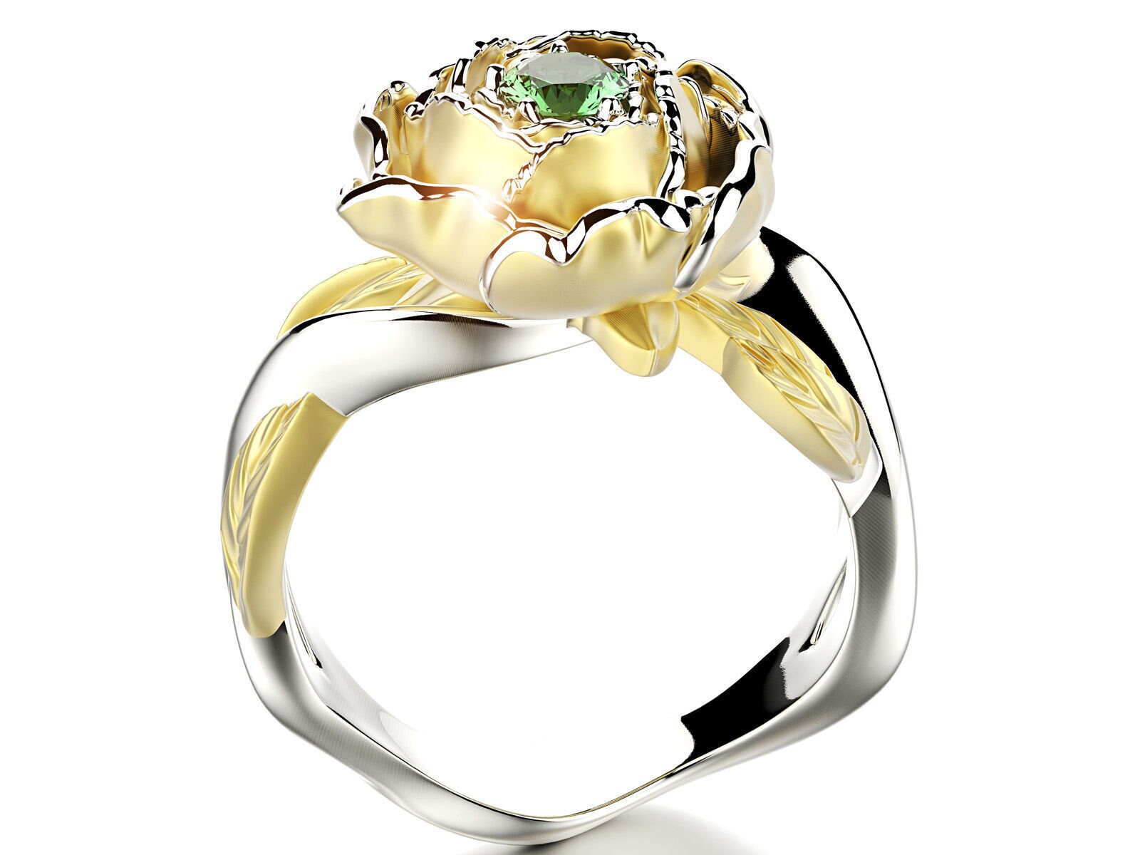 14k Gold Over Peony Ring Diamond Flower Ring Rose Flower Ring Etsy UK